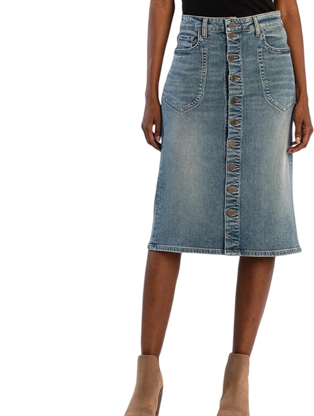 KUT from the Kloth Blue Denim Button Front Midi Skirt Womens 18 High Rise A-Line